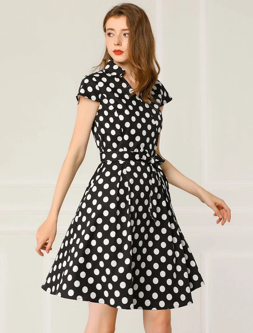 Allegra K Women's Rockabilly 1950s Retro Cap Sleeve A-Line Polka Dot Dress 4 Allegra K Women's Rockabilly 1950s Retro Cap Sleeve A-Line Polka Dot Dress