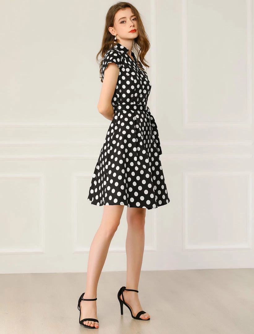Allegra K Women's Rockabilly 1950s Retro Cap Sleeve A-Line Polka Dot Dress 6 Allegra K Women's Rockabilly 1950s Retro Cap Sleeve A-Line Polka Dot Dress
