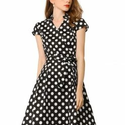 Allegra K Women's Rockabilly 1950s Retro Cap Sleeve A-Line Polka Dot Dress
