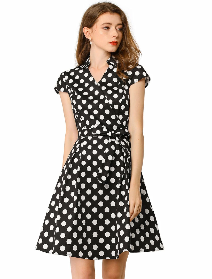 Allegra K Women's Rockabilly 1950s Retro Cap Sleeve A-Line Polka Dot Dress 3 Allegra K Women's Rockabilly 1950s Retro Cap Sleeve A-Line Polka Dot Dress