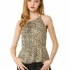 Allegra K Women's Summer Leopard Adjustable Spaghetti Straps Sleeveless Halter Peplum Tops