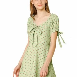 Allegra K Women's A-line Ruffle Hem Bowknot Polka Dots Dress