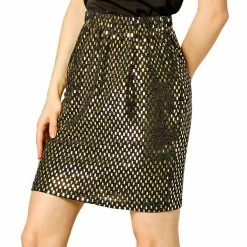 Allegra K Women's Metallic Sparkle Paillette Elastic Waist Party Club Mini Skirt