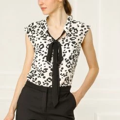 Allegra K Women's Leopard Print Top Sleeveless Tie Front Contrast Color Shirt 16 Allegra K Women's Leopard Print Top Sleeveless Tie Front Contrast Color Shirt