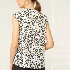 Allegra K Women's Leopard Print Top Sleeveless Tie Front Contrast Color Shirt 18 Allegra K Women's Leopard Print Top Sleeveless Tie Front Contrast Color Shirt