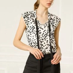 Allegra K Women's Leopard Print Top Sleeveless Tie Front Contrast Color Shirt 19 Allegra K Women's Leopard Print Top Sleeveless Tie Front Contrast Color Shirt