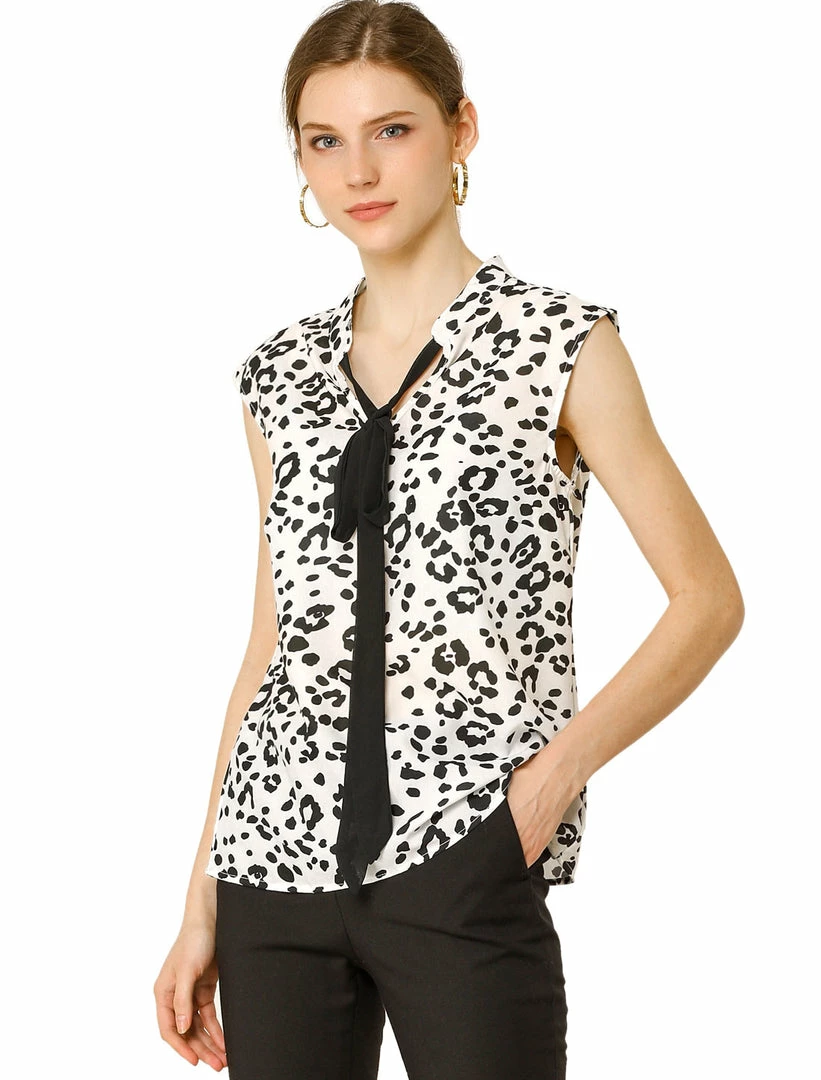 Allegra K Women's Leopard Print Top Sleeveless Tie Front Contrast Color Shirt 3 Allegra K Women's Leopard Print Top Sleeveless Tie Front Contrast Color Shirt