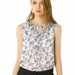 Allegra K Women's Ruffle Sleeveless Chiffon Floral Top