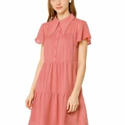 Allegra K Women's Casual Summer Short Sleeve Pleated Ruffle Loose Tiered Dresses
