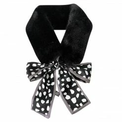 Allegra K Accessories Womens Cold Weather Leopard Ribbons Faux Fur Collar Scarf Plush Neck Scarves Winter Warmer