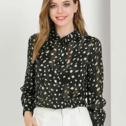 Allegra K Women's Work Office Shirts Long Sleeves Button Down Dots Chiffon Blouse 15 Allegra K Women's Work Office Shirts Long Sleeves Button Down Dots Chiffon Blouse