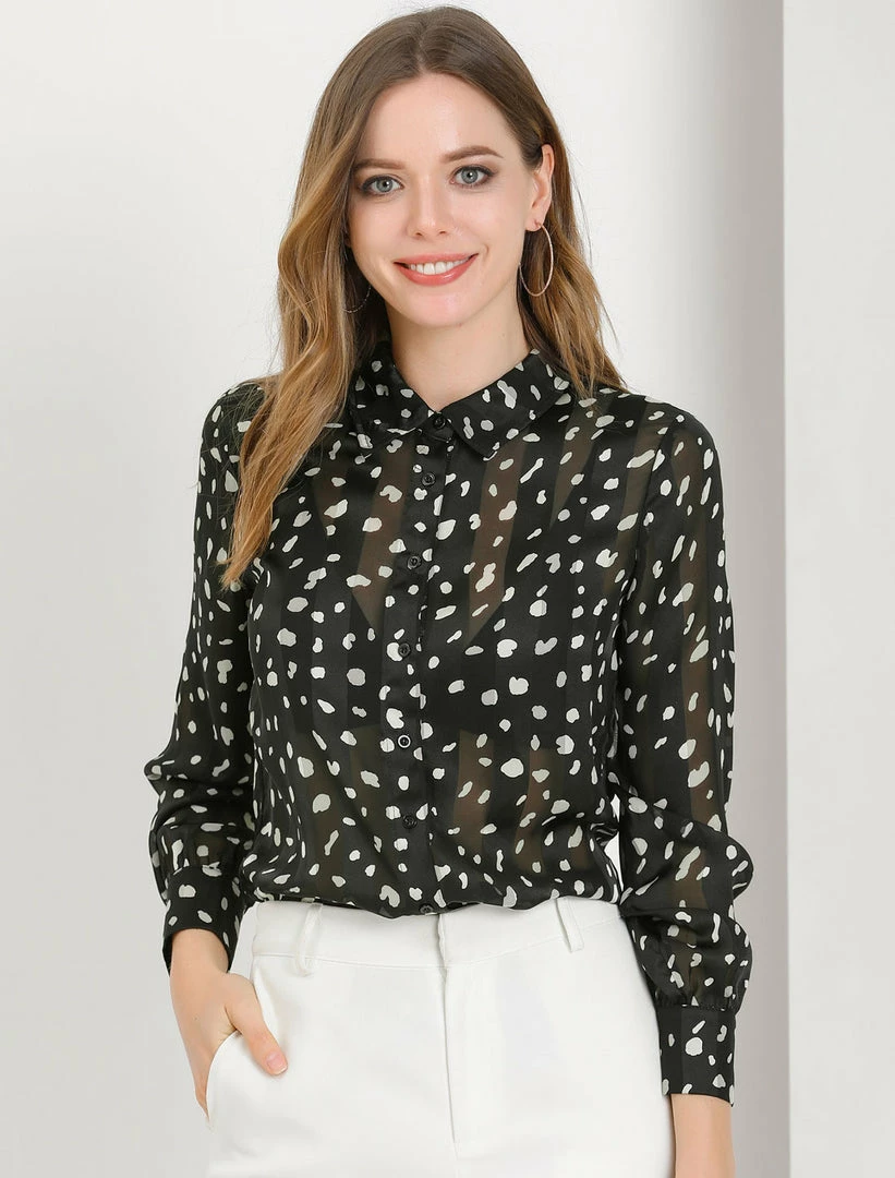 Allegra K Women's Work Office Shirts Long Sleeves Button Down Dots Chiffon Blouse 4 Allegra K Women's Work Office Shirts Long Sleeves Button Down Dots Chiffon Blouse