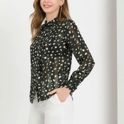 Allegra K Women's Work Office Shirts Long Sleeves Button Down Dots Chiffon Blouse 17 Allegra K Women's Work Office Shirts Long Sleeves Button Down Dots Chiffon Blouse