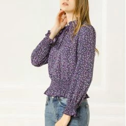 Allegra K Women's Smocked Puff Sleeve Ruffle Peplum Ditsy Floral Top Blouse