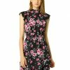 Allegra K Women's Ruffles Floral Printed Mock Neck Tiered Smocked Dress