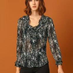 Allegra K Women's Vintage Puff Sleeve Button Down Ruffle V-neck Floral Printed Blouse Top