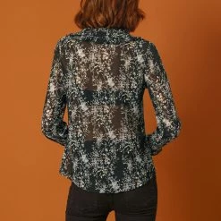 Allegra K Women's Vintage Puff Sleeve Button Down Ruffle V-neck Floral Printed Blouse Top 18 Allegra K Women's Vintage Puff Sleeve Button Down Ruffle V-neck Floral Printed Blouse Top