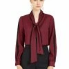 Allegra K Women's Tie Bow Neck Contrast Trim Long Sleeve Office Blouse Top
