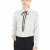 Allegra K Women's Ruffle Neck Tie Front Geometric Pattern Slashed Sleeve Button Work Top Blouse 1 Allegra K Women's Ruffle Neck Tie Front Geometric Pattern Slashed Sleeve Button Work Top Blouse