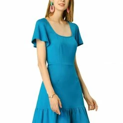 Allegra K Women's Square Neck Flutter Sleeve Ruffle Hem Dress