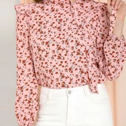 Allegra K Women's Side Bow Tie Neck Long Sleeve Ruffled Floral Blouse 31 Allegra K Women's Side Bow Tie Neck Long Sleeve Ruffled Floral Blouse