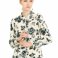 Allegra K Women's Floral Button Down Long Sleeves Work Office Shirt Blouse