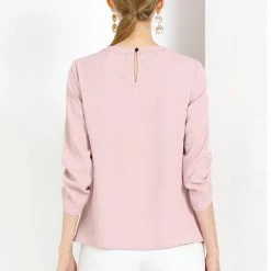 Allegra K Women's Round Neck Keyhole Pleated Shirred 3/4 Sleeve Work Top 30 Allegra K Women's Round Neck Keyhole Pleated Shirred 3/4 Sleeve Work Top