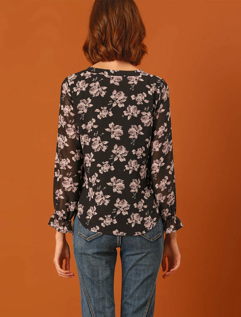 Allegra K Women's Floral Bow Tie Neck Long Sleeve Choker Chiffon Blouse Top 7 Allegra K Women's Floral Bow Tie Neck Long Sleeve Choker Chiffon Blouse Top