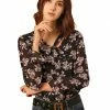 Allegra K Women's Floral Bow Tie Neck Long Sleeve Choker Chiffon Blouse Top 2 Allegra K Women's Floral Bow Tie Neck Long Sleeve Choker Chiffon Blouse Top