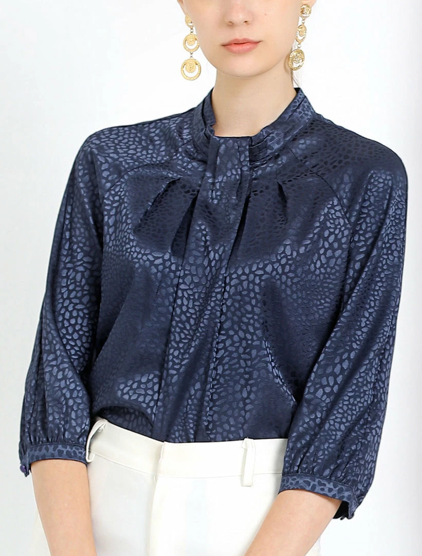 Allegra K Women's Elegant Satin 3/4 Sleeve Blouse Pleated High Collar Work Top 4 Allegra K Women's Elegant Satin 3/4 Sleeve Blouse Pleated High Collar Work Top