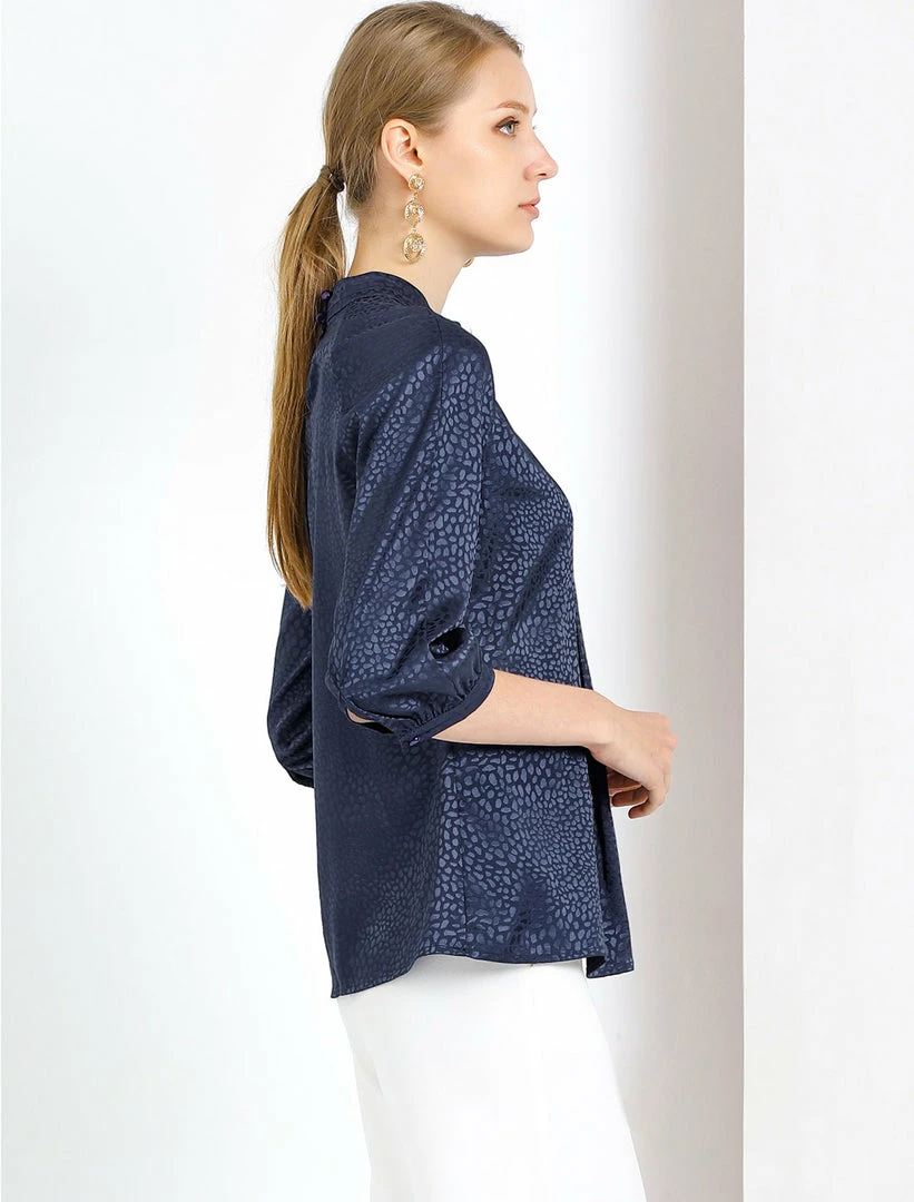 Allegra K Women's Elegant Satin 3/4 Sleeve Blouse Pleated High Collar Work Top 6 Allegra K Women's Elegant Satin 3/4 Sleeve Blouse Pleated High Collar Work Top