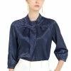 Allegra K Women's Elegant Satin 3/4 Sleeve Blouse Pleated High Collar Work Top