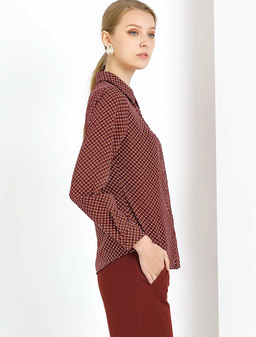 Allegra K Women's Plaid Collared Button Up Long Sleeve Office Work Shirt 6 Allegra K Women's Plaid Collared Button Up Long Sleeve Office Work Shirt