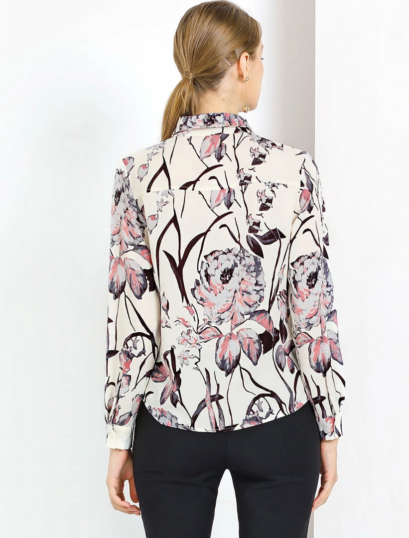 Allegra K Women's Floral Button Down Long Sleeves Tie Neck Work Office Shirt Blouse 7 Allegra K Women's Floral Button Down Long Sleeves Tie Neck Work Office Shirt Blouse