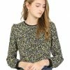 Allegra K Women's Vintage Puff Sleeve Button Down Back Contrast Color Floral Printed Blouse Top
