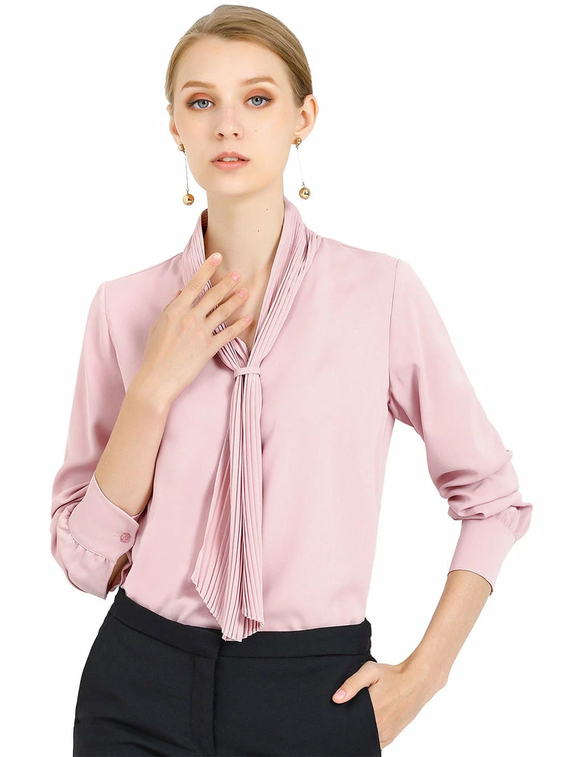 Allegra K Women's Elegant Work Office Blouse Long Sleeve Pleated Tie Neck Top Shirt 3 Allegra K Women's Elegant Work Office Blouse Long Sleeve Pleated Tie Neck Top Shirt