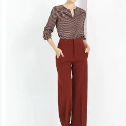 Allegra K Women's Geometric Print Round Neck Top Concealed Placket Work Blouse