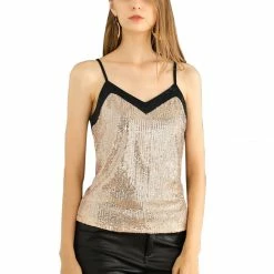 Allegra K Women's Sequin Sparkle Glitter Spaghetti Strap Camisole Tank Top
