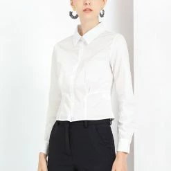 Allegra K Women's Work Office Cropped Button Down Vintage Shirt