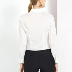 Allegra K Women's Work Office Cropped Button Down Vintage Shirt