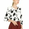 Allegra K Women's V-Neck Long Sleeve Pleated Front Floral Printed Blouse