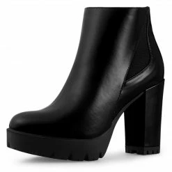 Allegra K Women's Rounded Toe Chunky Heel Platform Ankle Boots