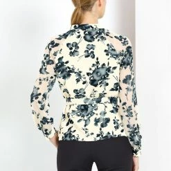 Allegra K Women's Elegant Work Shirts Long Raglan Sleeve Collared Tops Floral Peplum Blouses