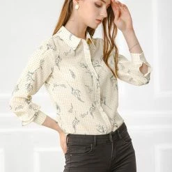 Allegra K Women's Floral Dots Printed Tie Neck Blouse Casual Office Shirt