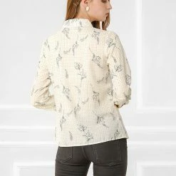 Allegra K Women's Floral Dots Printed Tie Neck Blouse Casual Office Shirt