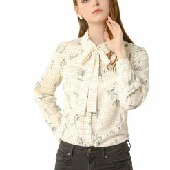 Allegra K Women's Floral Dots Printed Tie Neck Blouse Casual Office Shirt