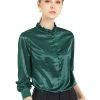 Allegra K Women's Ruffle Mock Neck Button Front Long Sleeve Casual Blouse Work Shirt
