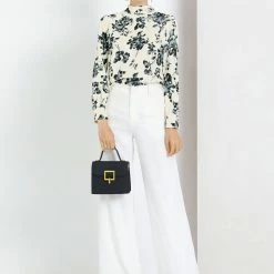 Allegra K Women's Tie Back Mock Neck Long Sleeve Floral Printed Blouse