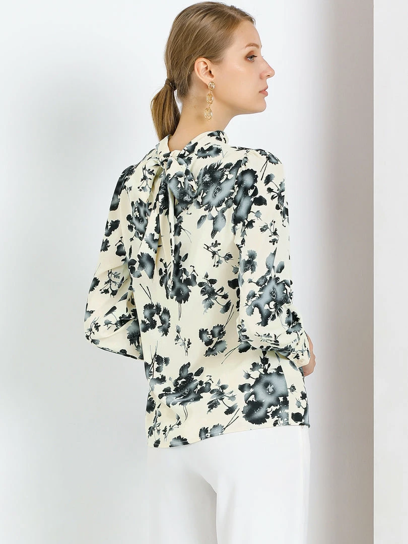 Allegra K Women's Tie Back Mock Neck Long Sleeve Floral Printed Blouse 6 Allegra K Women's Tie Back Mock Neck Long Sleeve Floral Printed Blouse