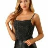 Allegra K Women's Party Casual Stretchy Spaghetti Strappy Flocking Knitted Cami Top